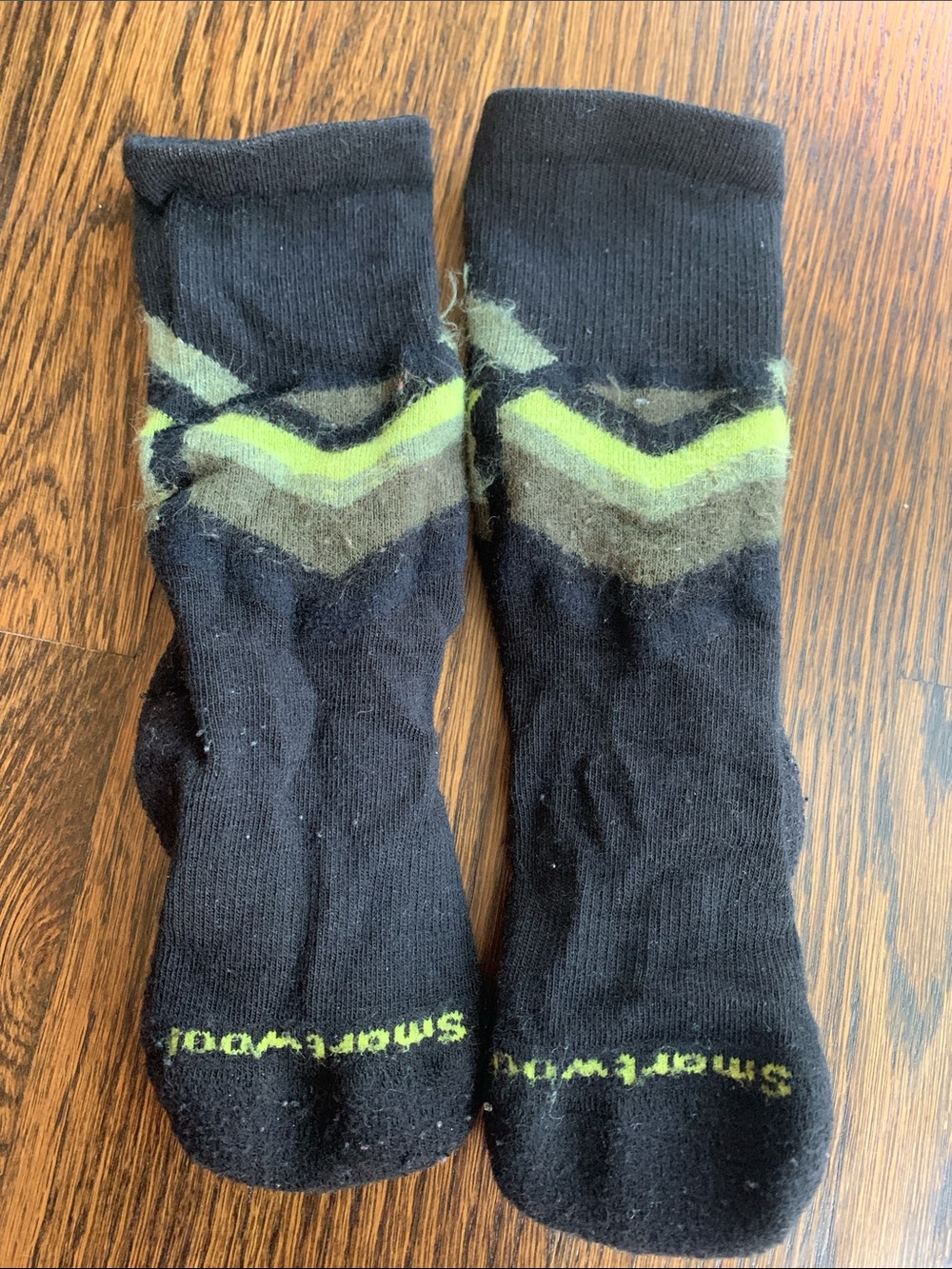 Smartwool Kids Black Crew Socks with Lime Chevron
